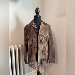 Genuine 100% Leather Brown Western-Style Fringe Jacket